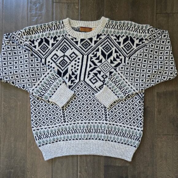 Vintage 100% Cotton Nordic Geometric Sweater Stretch Size XL Navy - Picture 1 of 6
